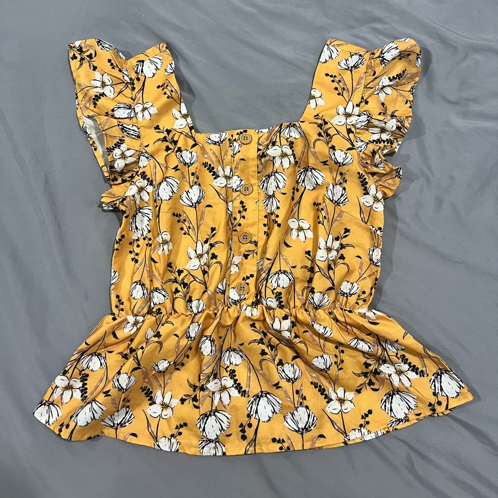 Mustard Yellow Floral Print Flouncy Top